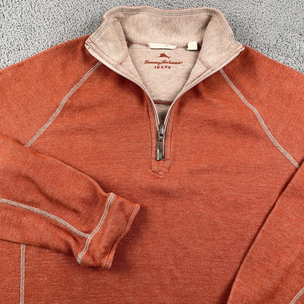 Tommy Bahama Sweater Mens Medium Orange Reversible 1/4 Zip Pullover Sweatshirt